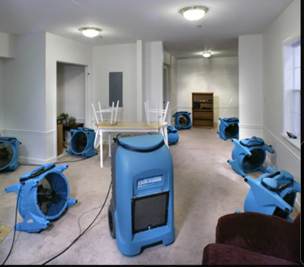 Air movers and dehumidifier setup for Water Damage Restoration in Timberlane
